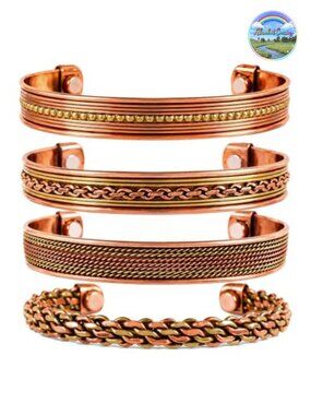 Magnetic Copper Bracelets Set of 4 Handmade Cuff Adjustable Unisex